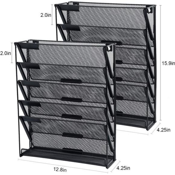 2 Pack Wall File Organizer, 6-Tier Wall Mount Paper Holder Vertical File Rack - Picture 2 of 7